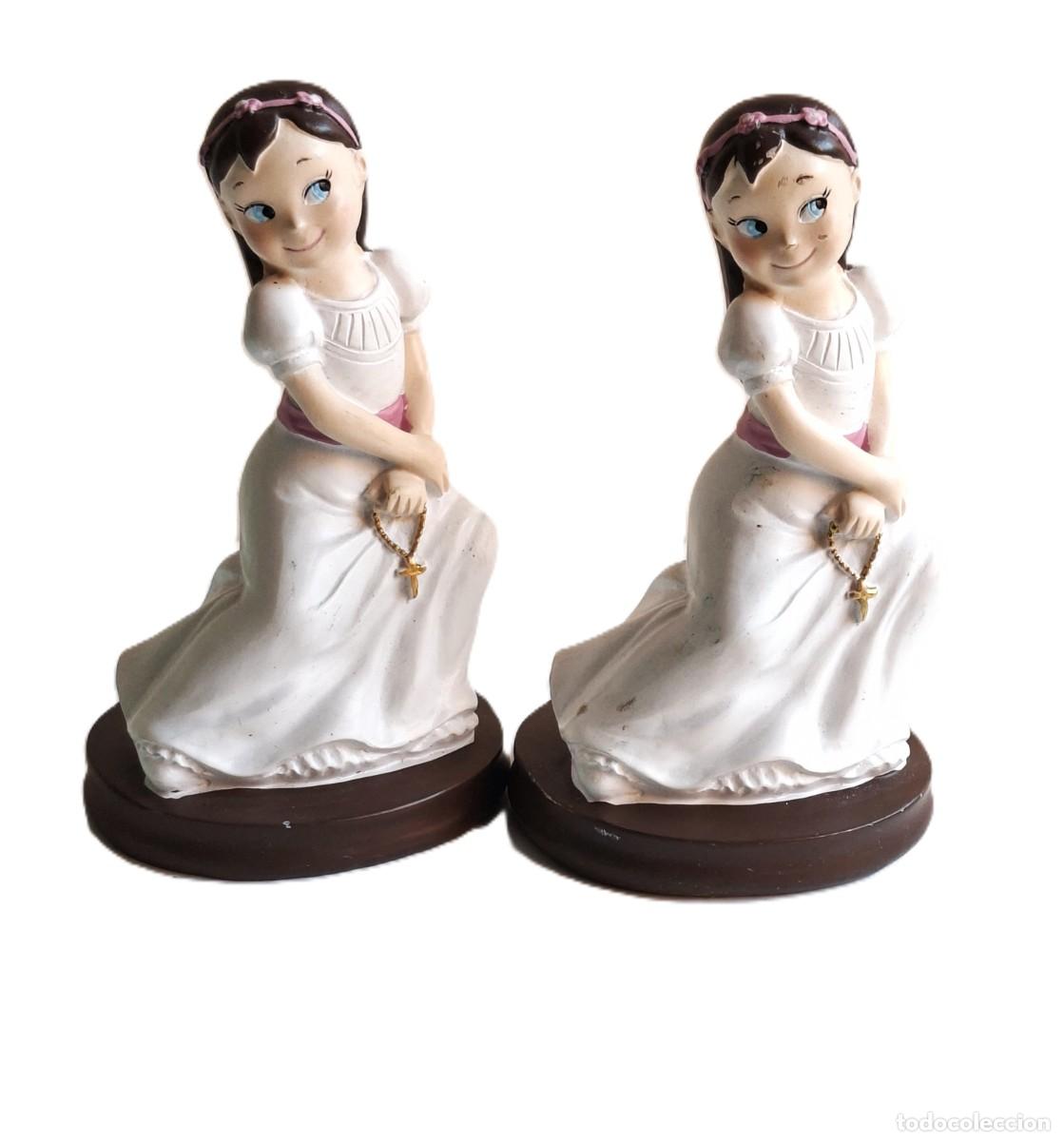 Vintage: LOTE DE 2 FIGURAS DE COMUNION NI&Ntilde;A PARA TARTA 13 CM