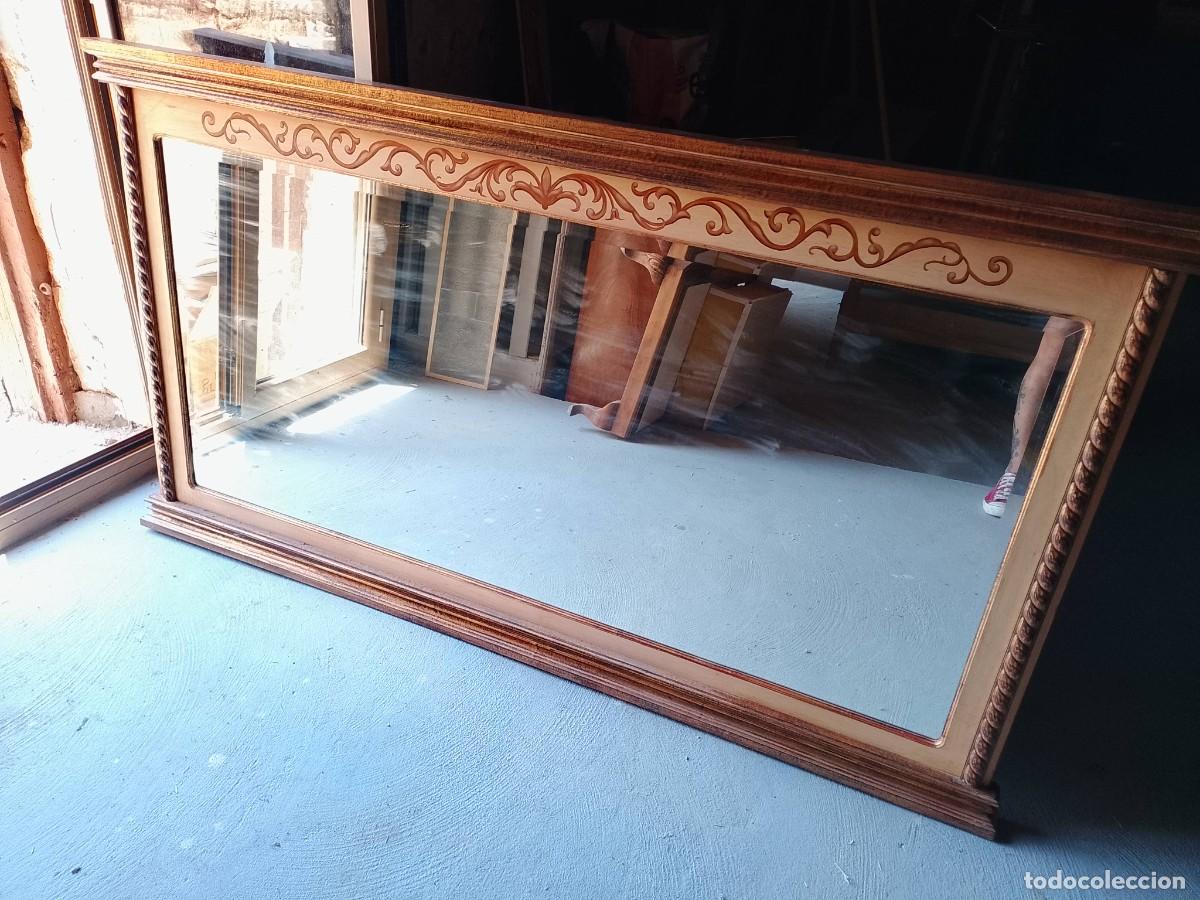 Vintage: Espejo gran tama&ntilde;o madera pintado a mano