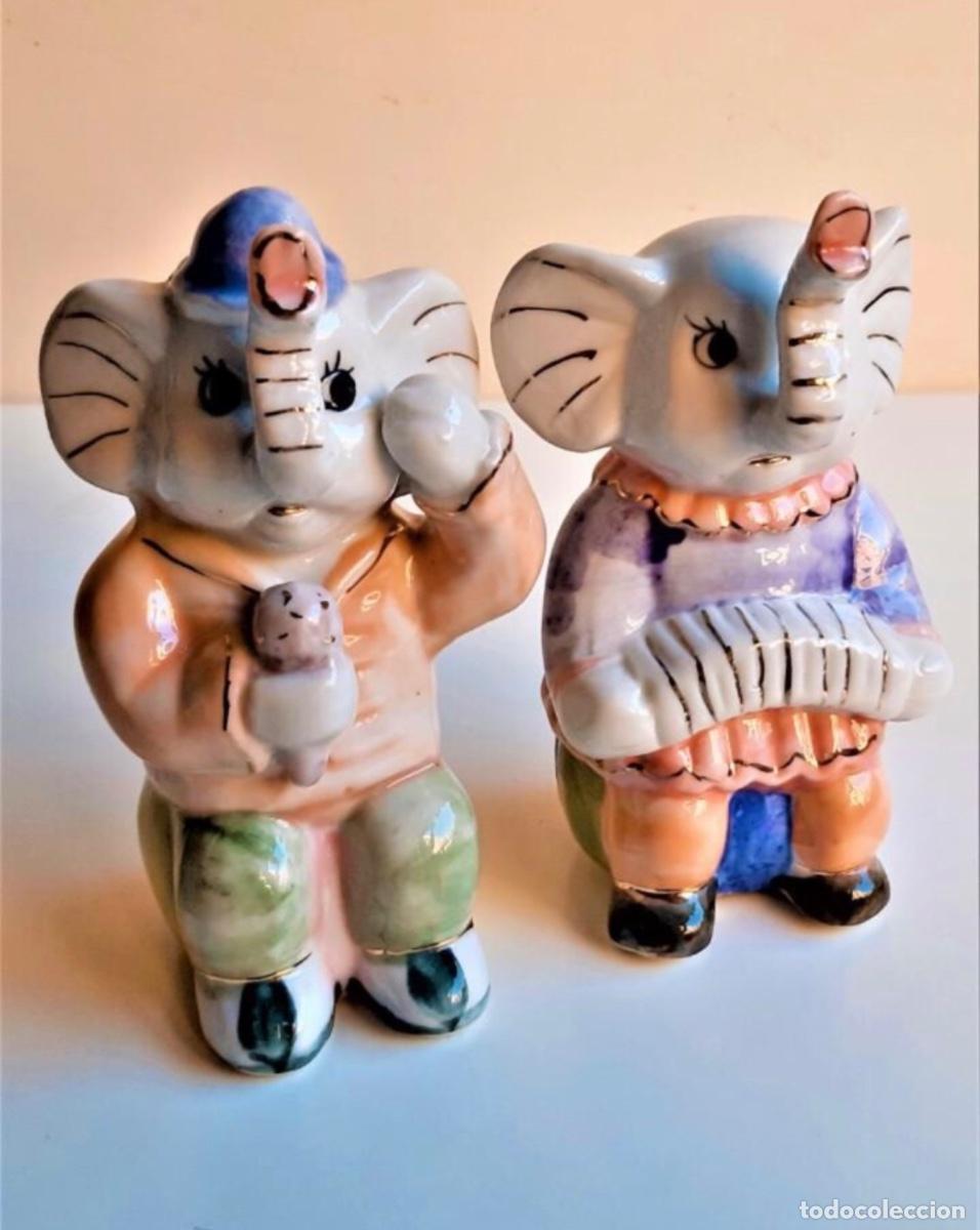 Vintage: PAREJA DE ELEFANTES DE CER&Aacute;MICA