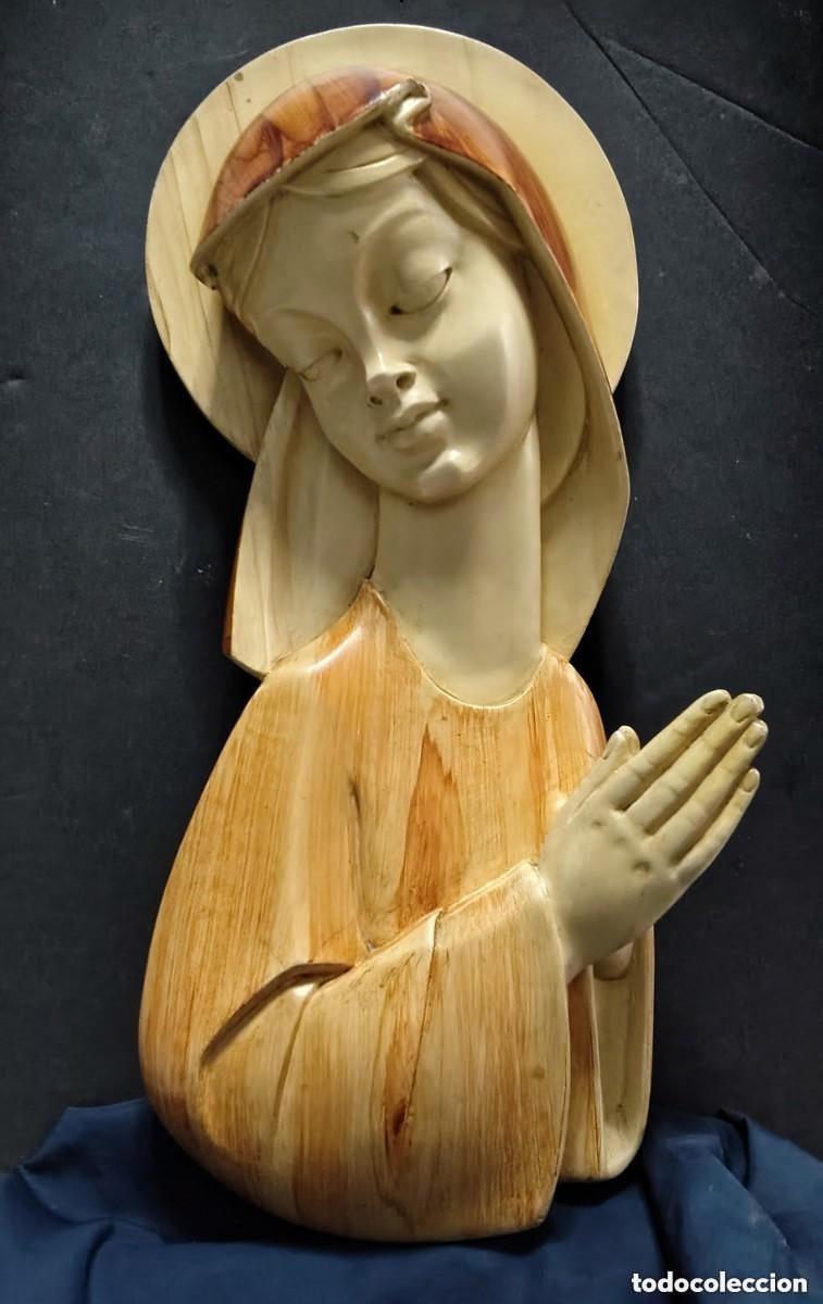 Vintage: Virgen Mar&iacute;a en estuco policromado vintage 37 cm de altura