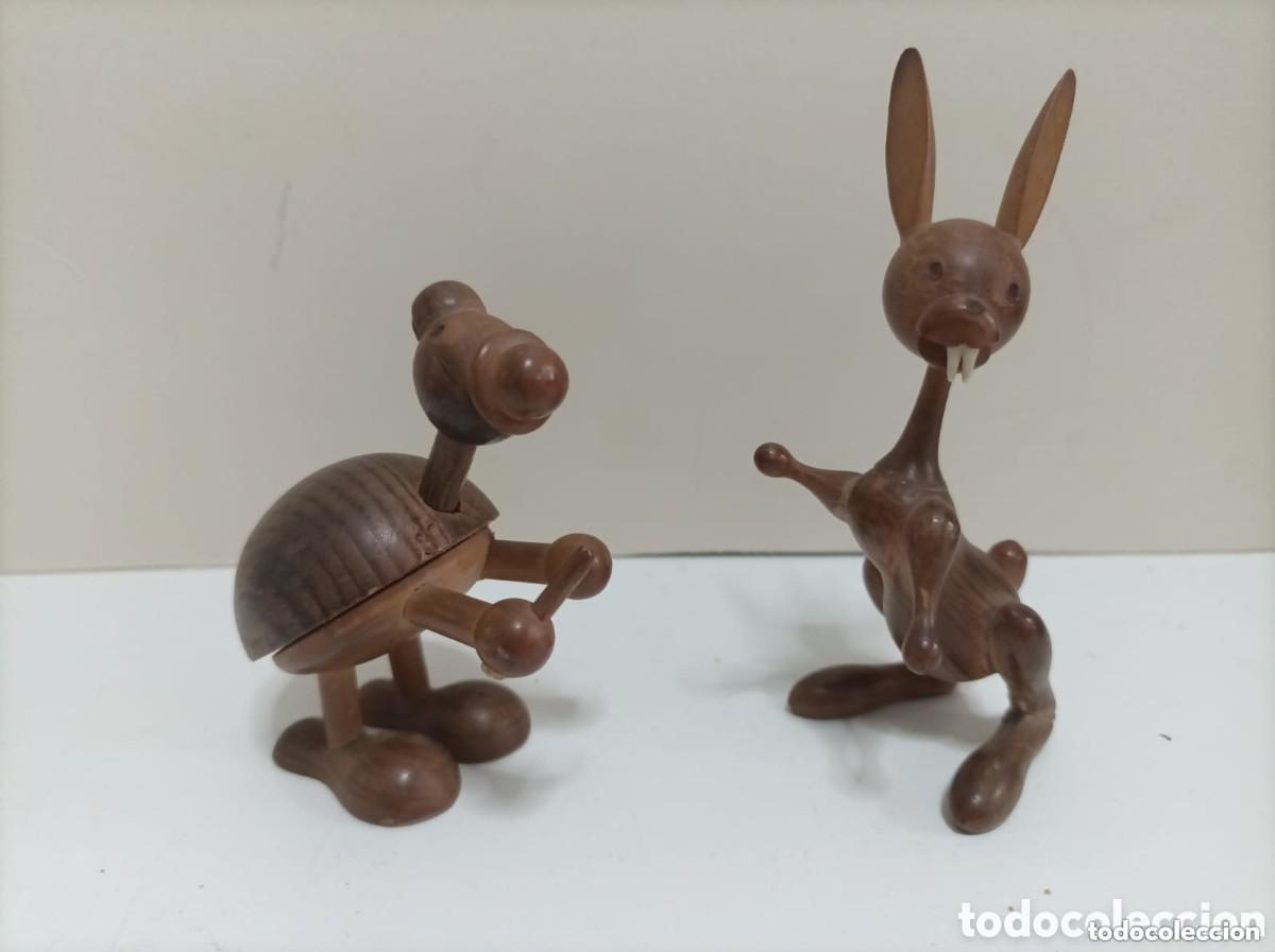 Vintage: FIGURAS DE MADERA. CONEJO Y TORTUGA - Foto 1