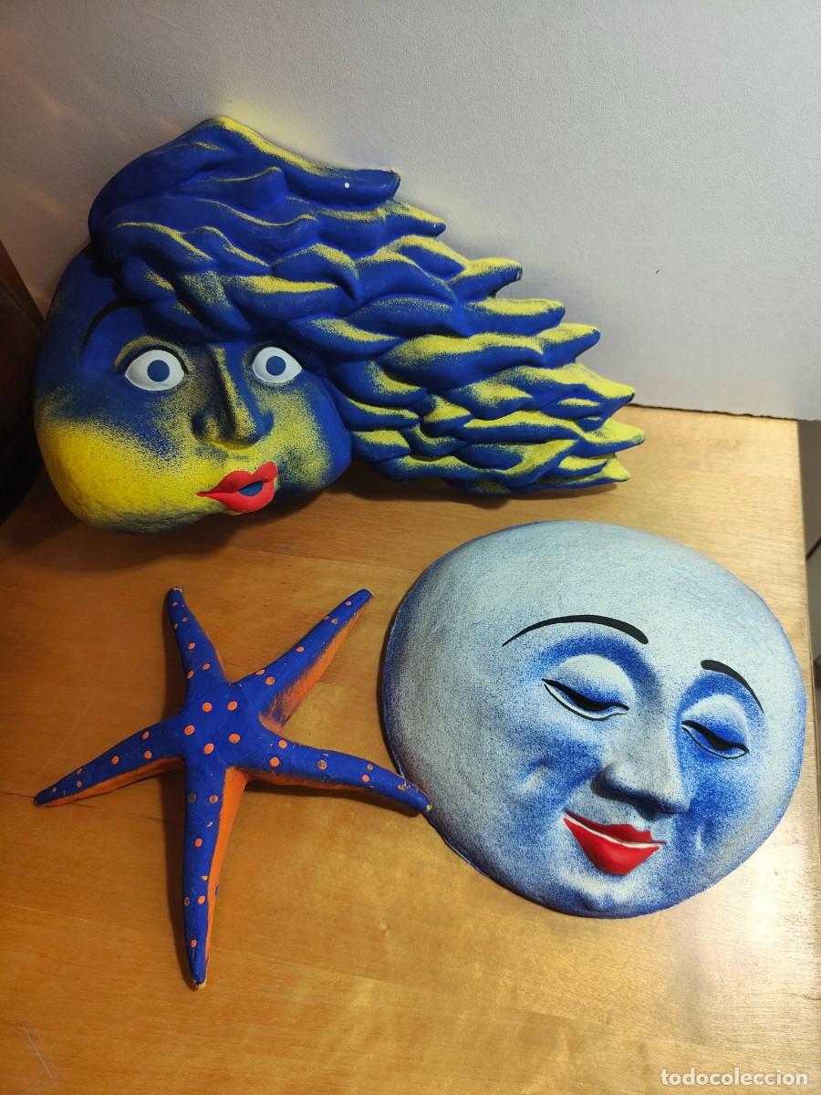 Vintage: Raro! Magn&iacute;fico lote de 3 esculturas vintage de cart&oacute;n piedra de SUSO ROJO - &iexcl;Luna Fosforescente!