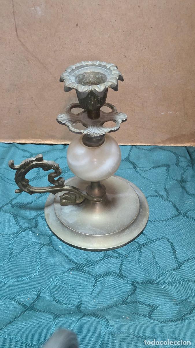 Vintage: palamtoria de metal y alabastro