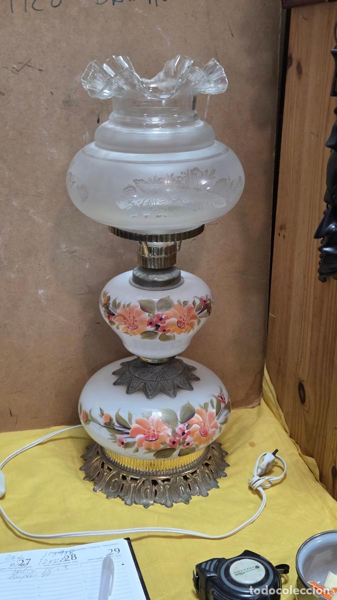 Vintage: lampara de mesa metal y cristal
