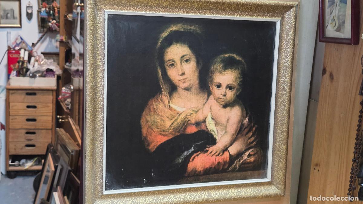Vintage: cuadro con l&ntilde;itografia de mujer y ni&ntilde;o