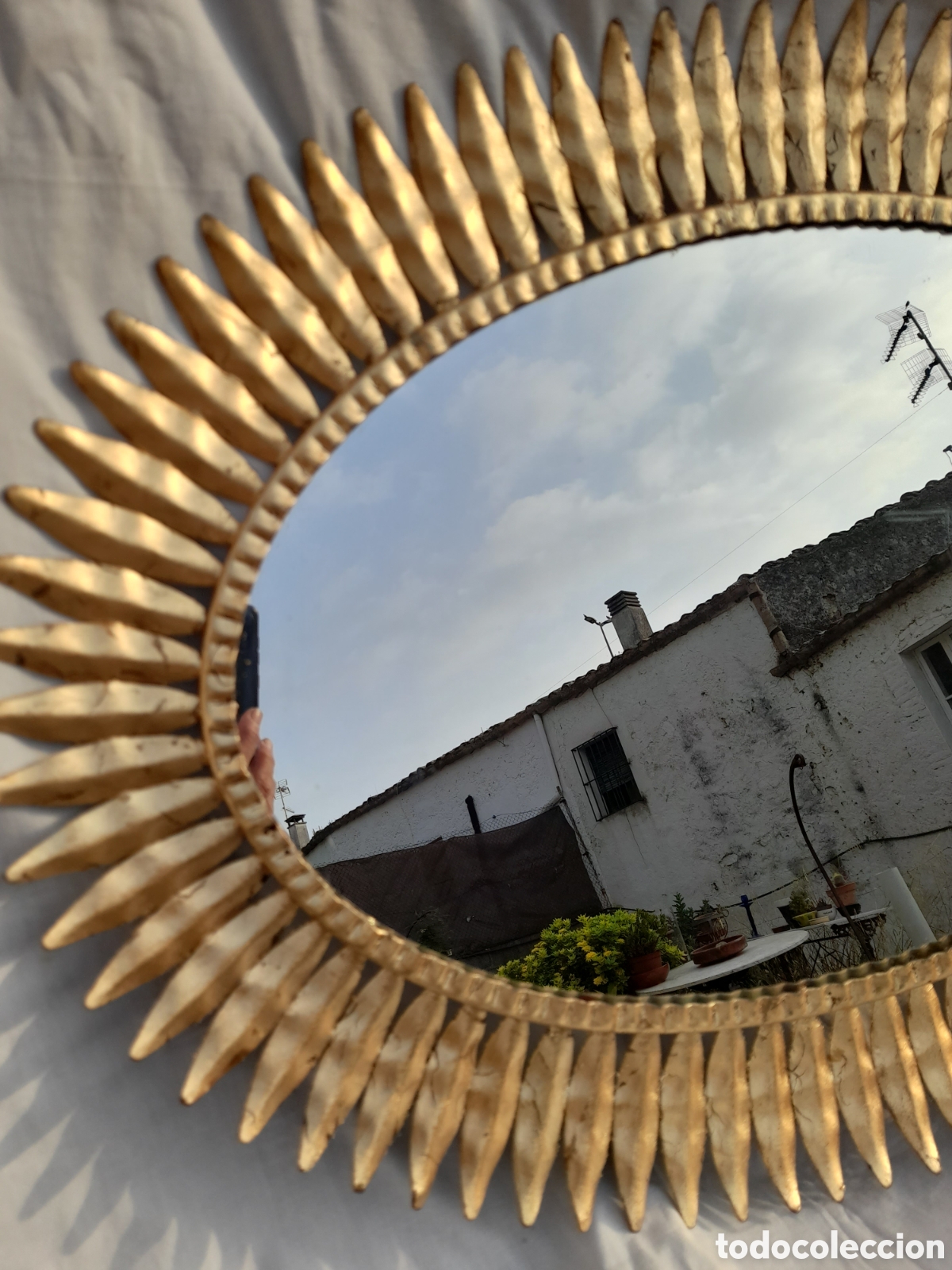 Vintage: ..sol metal policromado en dorado espejo nuevo parte traseracambiad