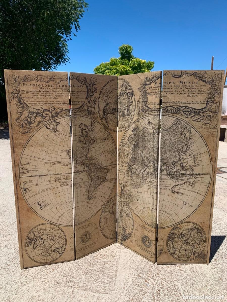 Vintage: Biombo tela mapa mundo antiguo planiglobii terrestris mappa maisons du monde 179x200cm