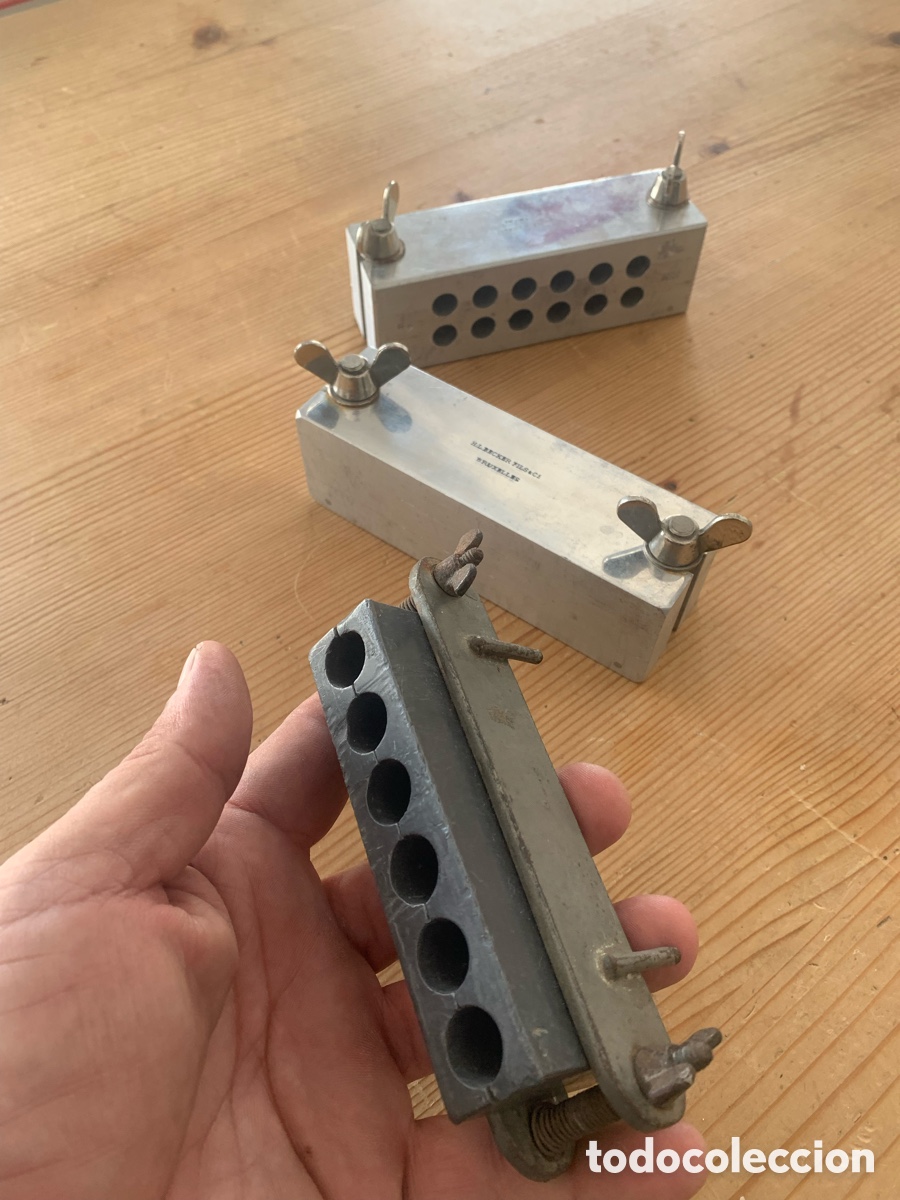 Vintage: antiguo molde met&aacute;lico para fabricar supositorios u &oacute;vulos medicinales. lote de tres