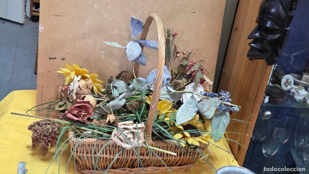 Vintage: centro de mesa ca&ntilde;a y flores artificiales - Foto 1