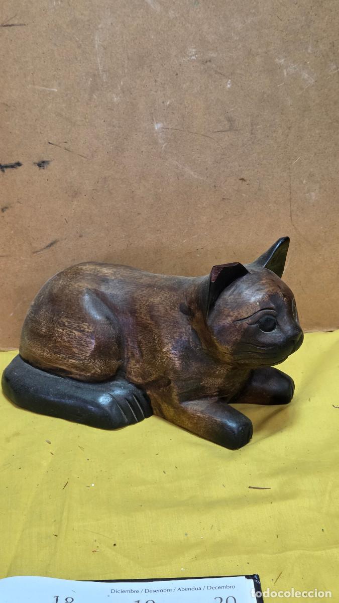 Vintage: figura gato de madera