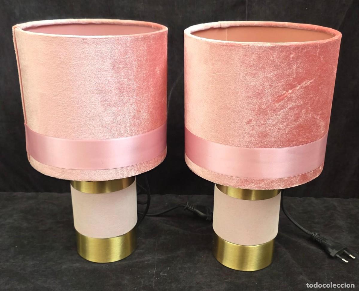 Vintage: Pareja de L&aacute;mparas de Mesa Lucide Rosa Terciopelo y Dorado &ndash; Dise&ntilde;o Moderno &ndash; 32 x 19 cm