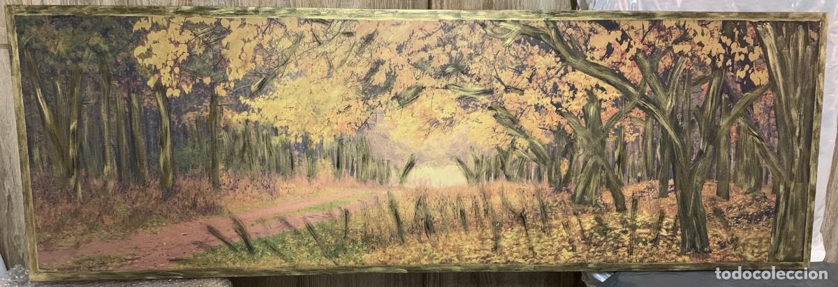 Vintage: Cuadro Panor&aacute;mico Paisaje de Bosque Oto&ntilde;al - T&eacute;cnica Mixta con Relieve