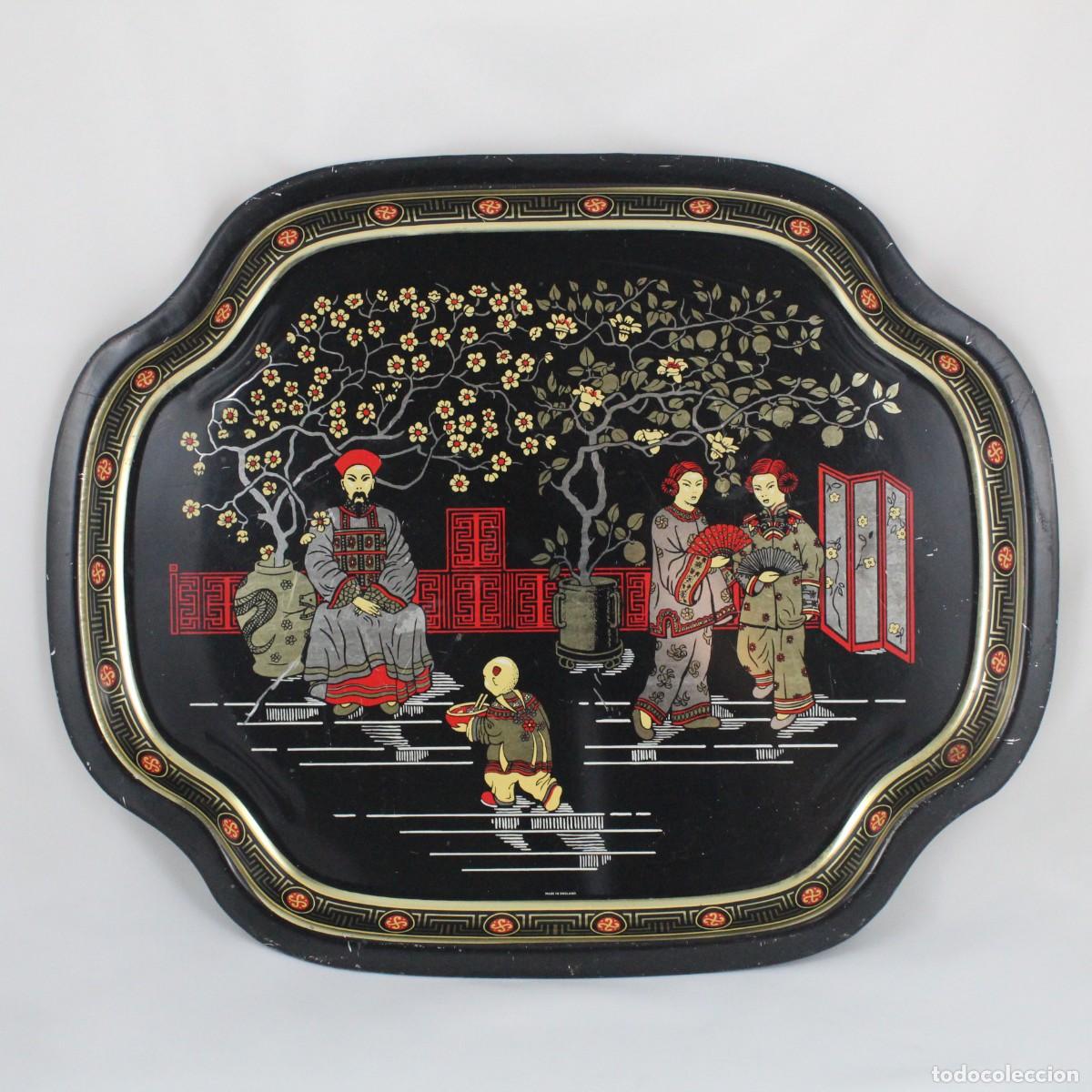 Vintage: Bandeja Chapa Vintage Made in England Oriental Chinoiserie Decorativa A&ntilde;os 70