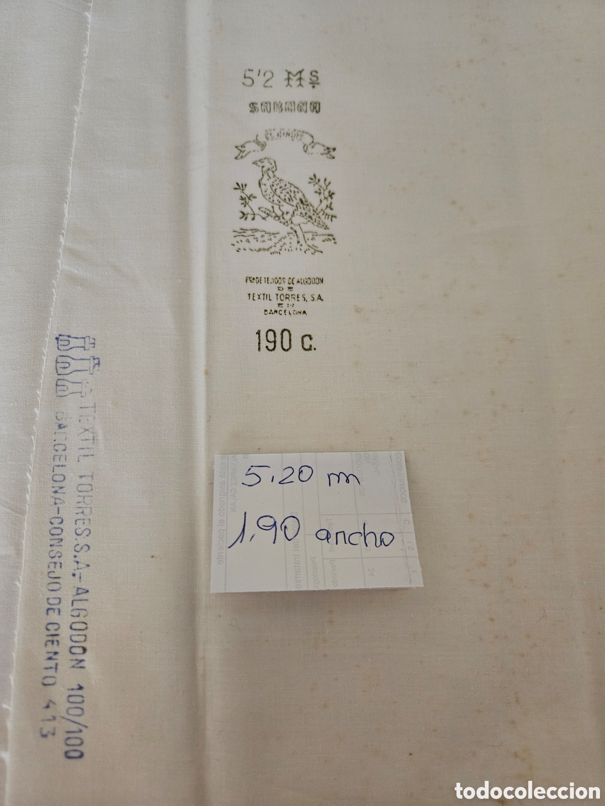 Vintage: Tela vintage s&aacute;bana Textil Torres &rdquo;El Buitre&rdquo; - 100% Algod&oacute;n - 5,20 m x 1,90 m