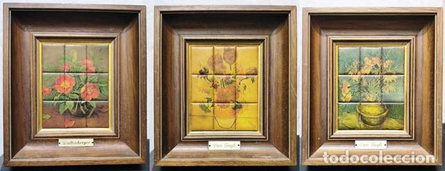 Vintage: TRES CUADROS ENMARCADOS (ESTILO FLORAL EN CERAMICA DE J. RABAD CON 9 LOSETAS CADA UNO) - CUADRO-1141