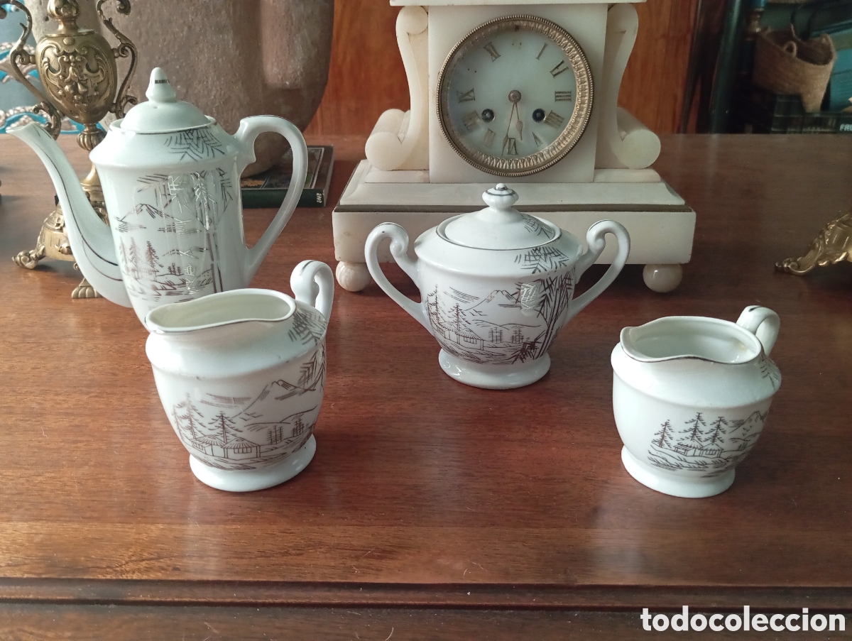 Vintage: Tetera azucarera y dos lecheras porcelana japonesa Lucky
