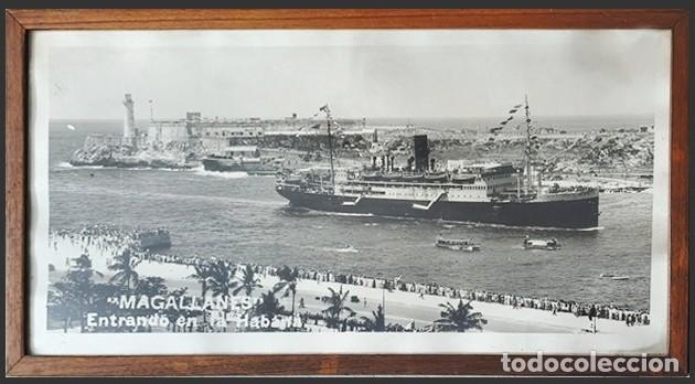 Vintage: LAMINA FOTOGRAFICA ENMARCADA CON CRISTAL &rdquo;BARCO MAGALLANES &rdquo; ENTRANDO EN CUBA - CUADRO-1155