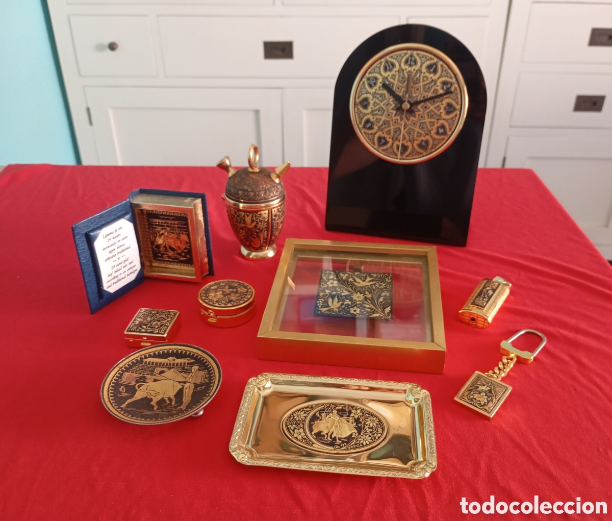 Vintage: 10 Damasquinados 24 kilates Reloj Kienzle Mecheros pastilleros l&aacute;mina.. Toledano Tauromaquia Chapado