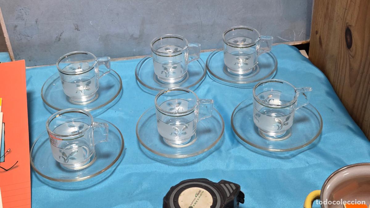 Vintage: 6 tazas con plato de crital vintage