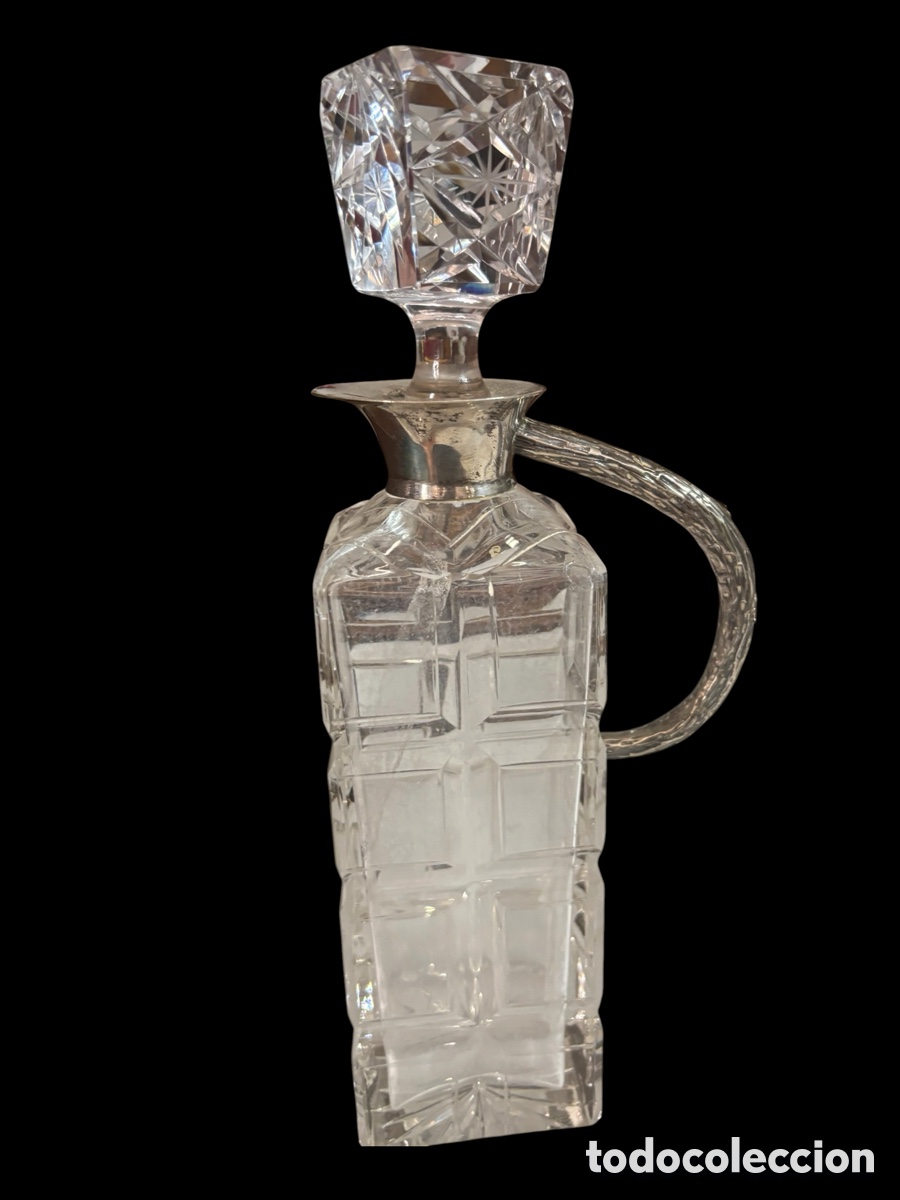 Vintage: Bonita, jarra de agua, cristal, tallado y plata.