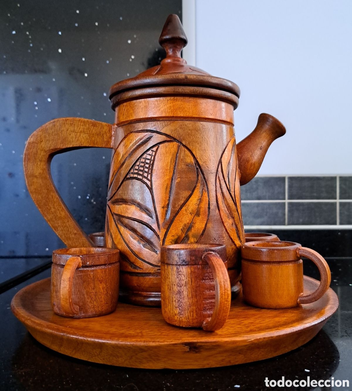 Vintage: JUEGO DE CAFE ARTESANAL - MADERA - Foto 1
