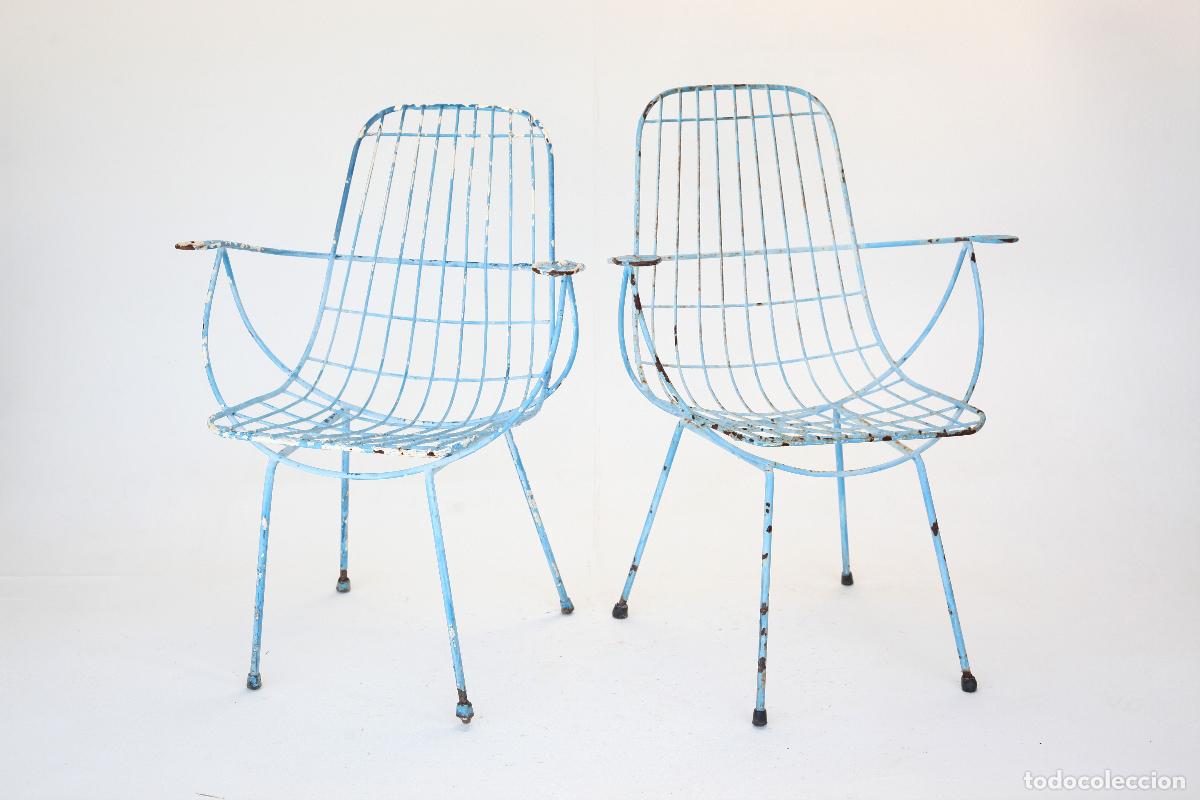 Vintage: pareja sillas vintage Vidal Ferrocolor retro hierro azul a&ntilde;os Espa&ntilde;a a&ntilde;os 50