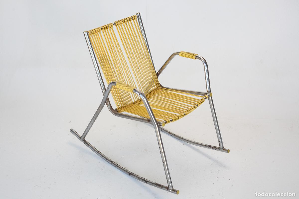Vintage: mecedora infantil vintage scoubidou plastico amarillo a&ntilde;os 70 retro Francia