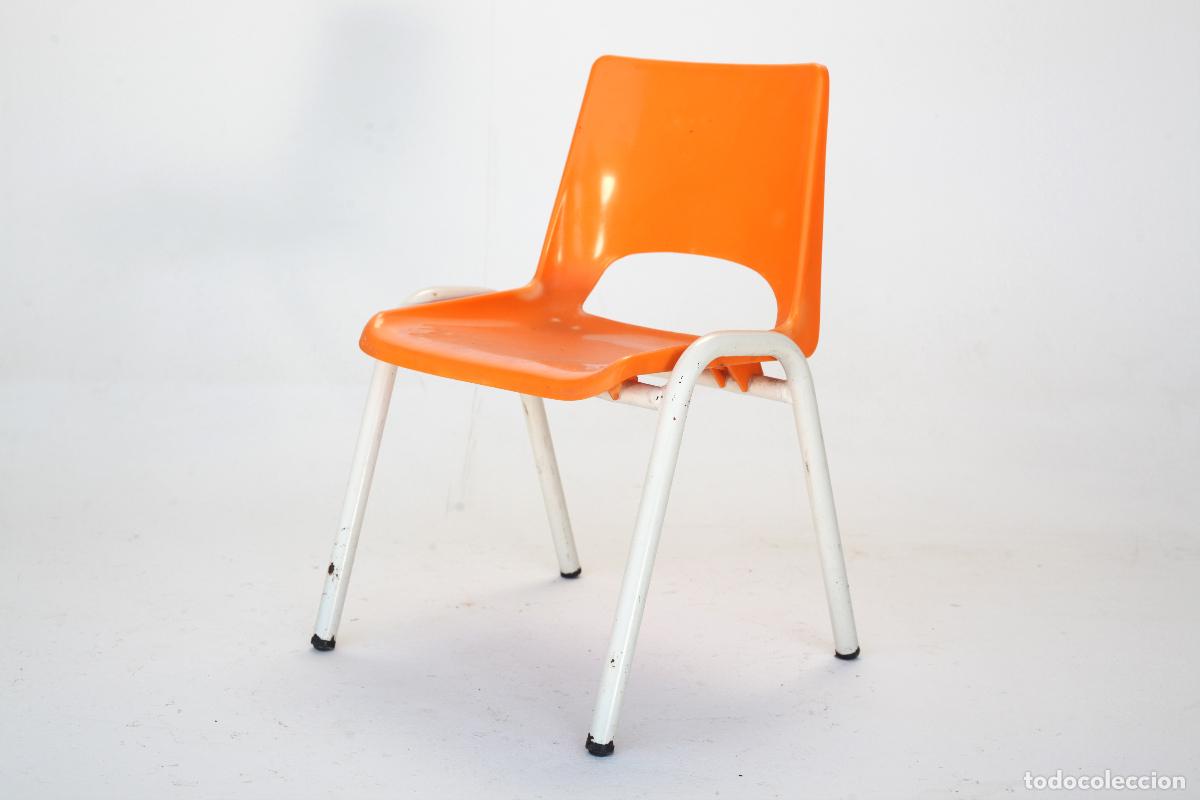 Vintage: silla infantil vintage plastico naranja metal lacado blanco a&ntilde;os 70