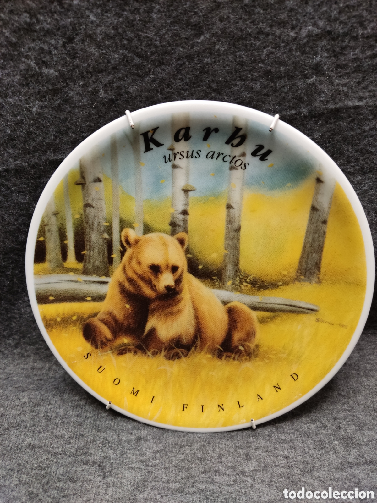 Vintage: Plato decorativo Suomi Finland Kermansavi. oso pardo (ursus arctos)