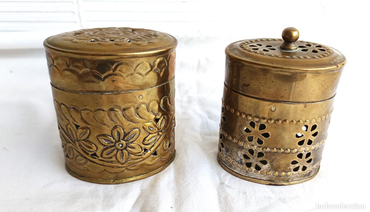 Vintage: Pareja botes - Lat&oacute;n dorado, Lat&oacute;n fundido - Botes o incensarios India - 1950-1970