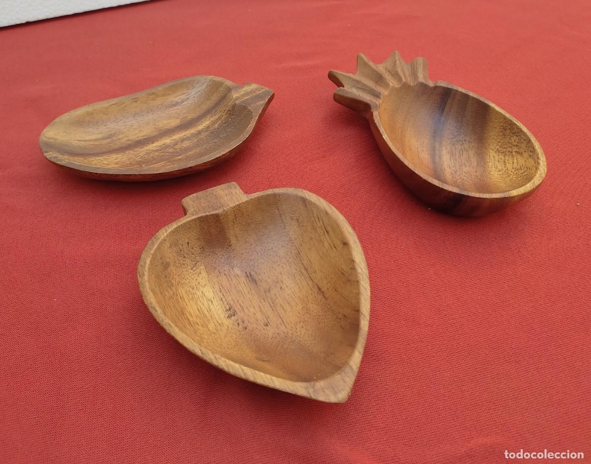 Vintage: 3 cuencos de madera tallados a mano - Made in Filipinas