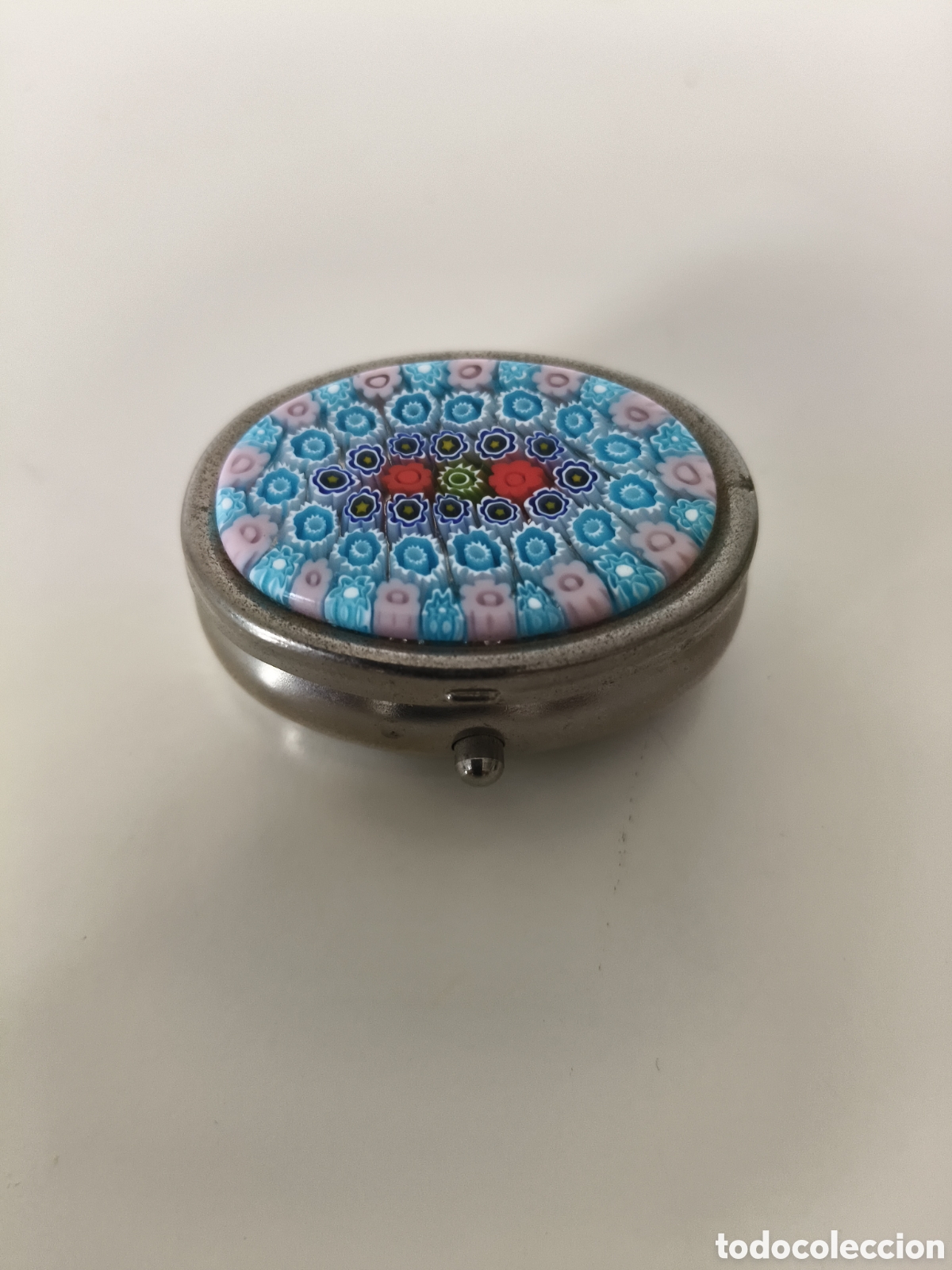 Vintage: Pastillero caja cajita de cristal millefiori y metal