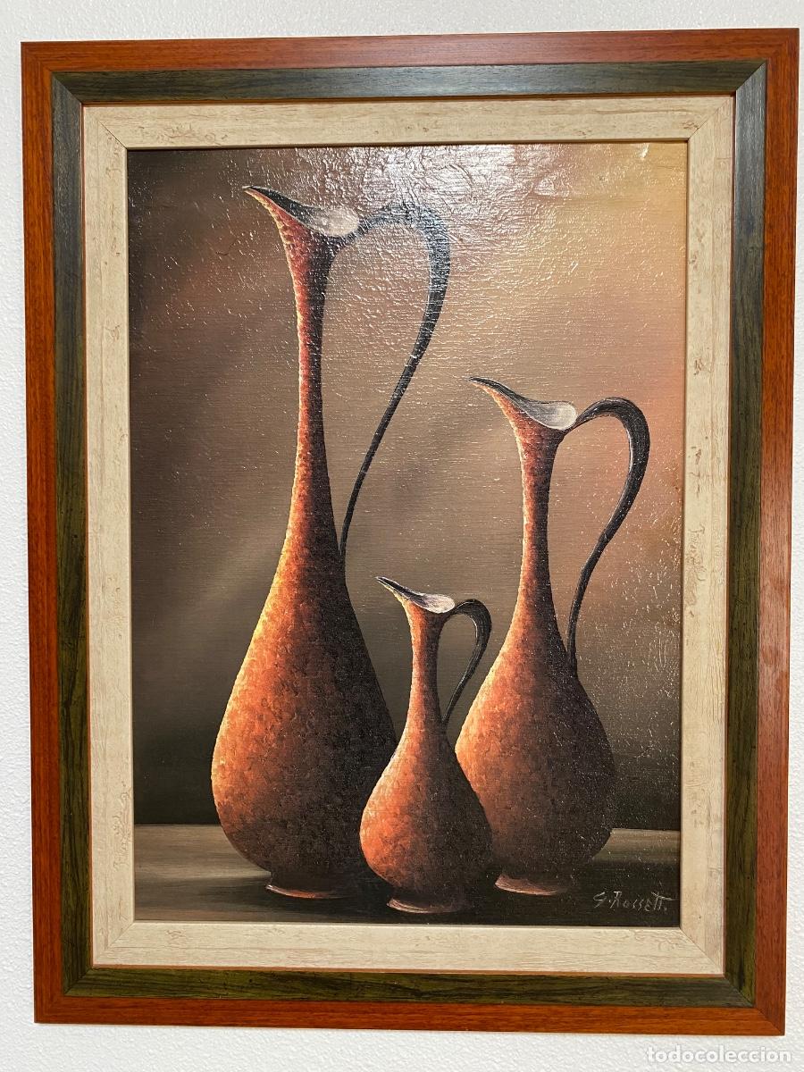 Vintage: Cuadro de 3 jarrones enmarcado 50x 70
