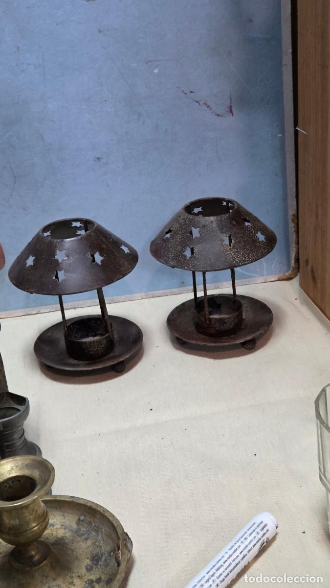 Vintage: 2 portavelas de chapa marron