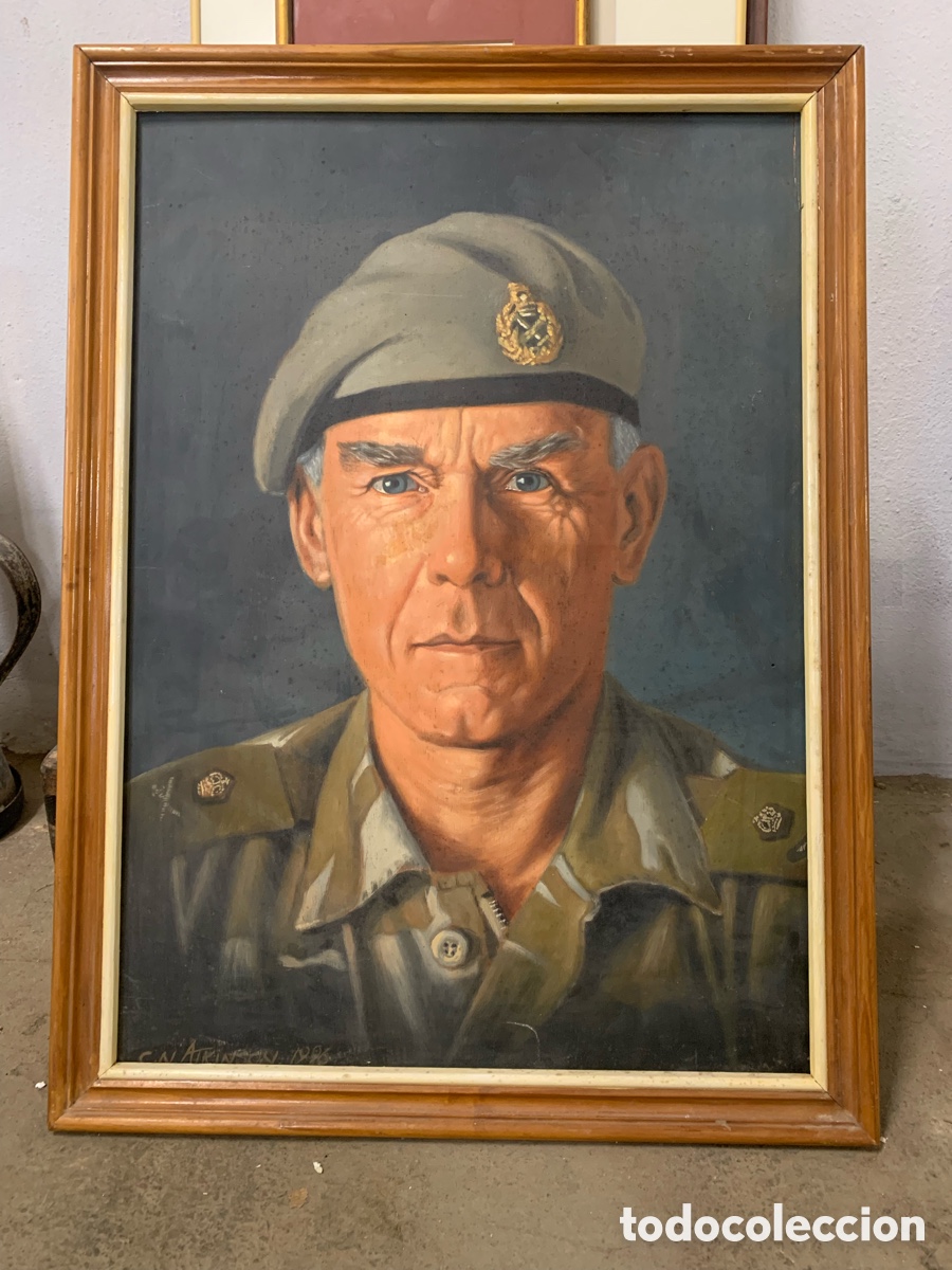 Vintage: Militar &oacute;leo sobre tabla 43x60 cm