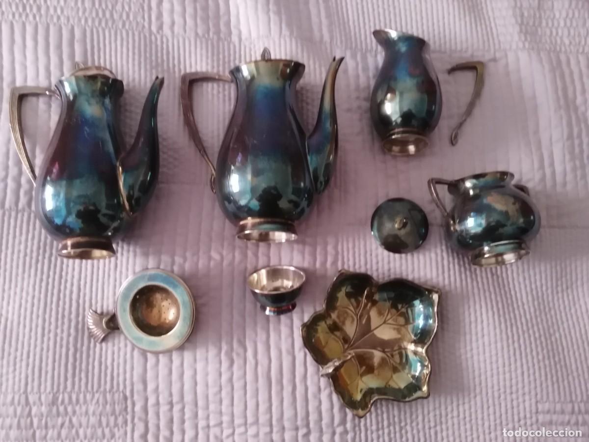 Vintage: juego de Antigua tetera o cafetera, de alpaca plateada