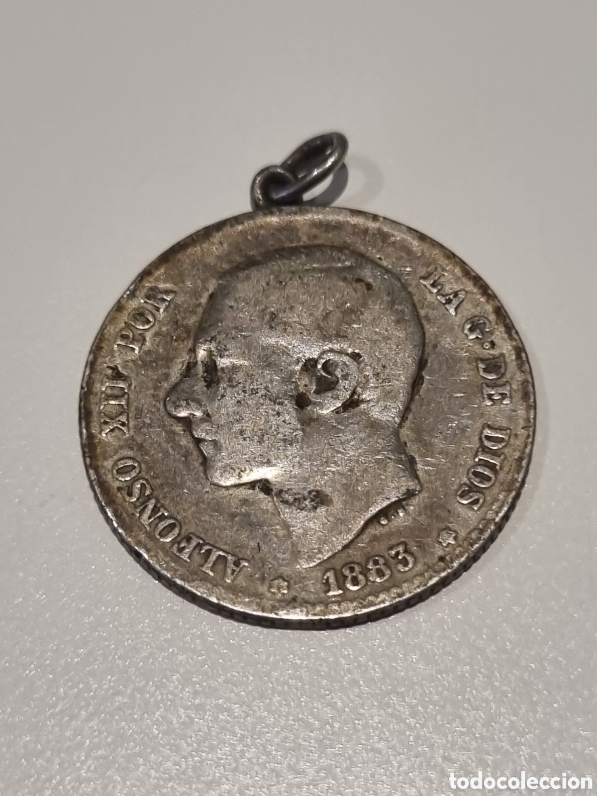 Vintage: 1 peseta 1883. Alfonso XIII. Convertida en medalla