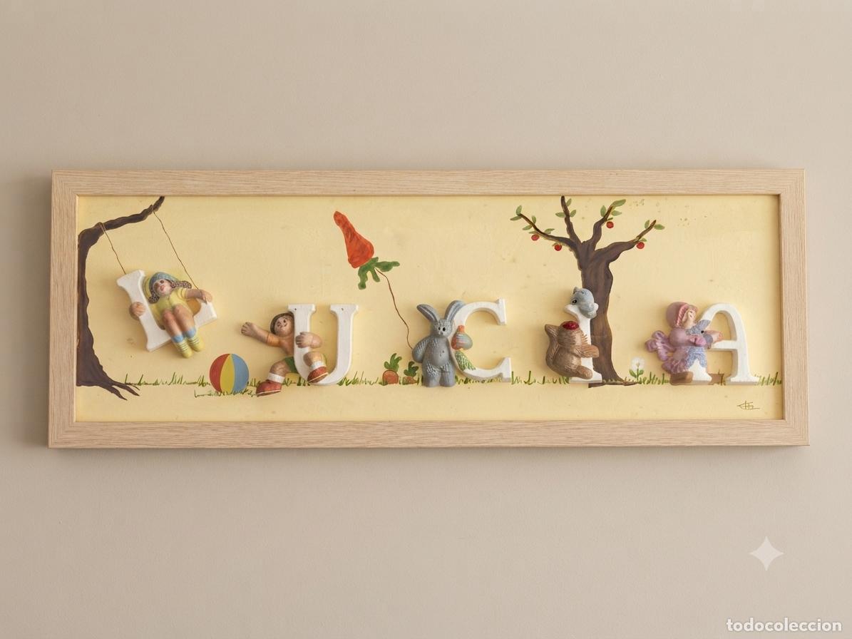 Vintage: Luc&iacute;a. Cuadro infantil pintado y en relieve