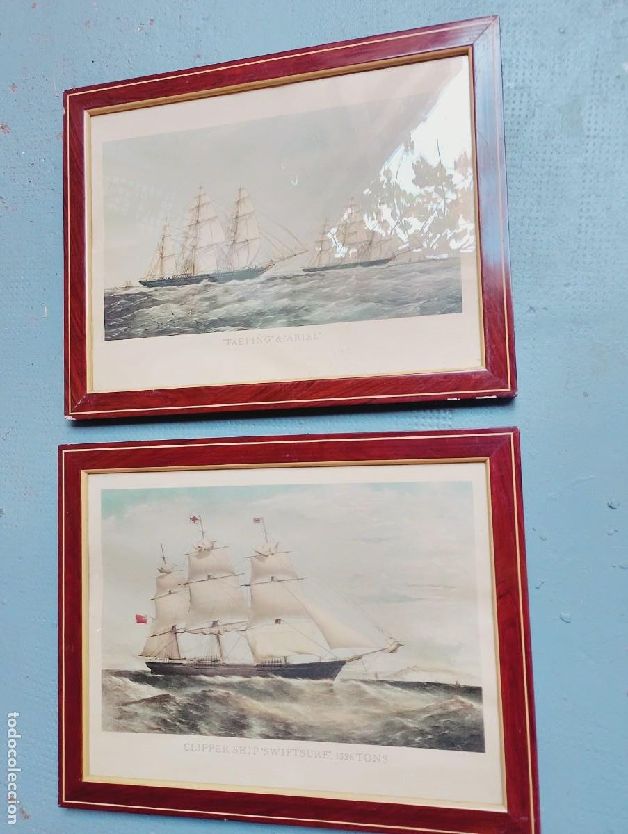 Vintage: 14 l&aacute;minas de barcos antiguos enmarcadas