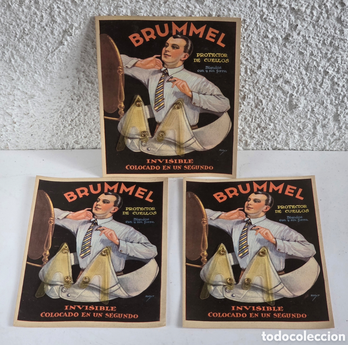 Vintage: 3 Antiguas Publicidad Brummel Protector de Cuellos de Camisa - Ilustrador Zsolt - Moda Hombre Estilo