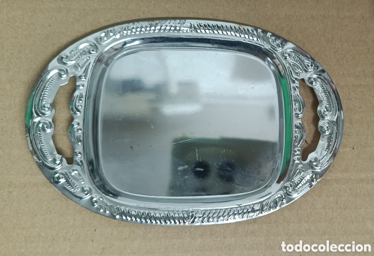 Vintage: Mini bandeja plateada, 13 x 8 cm.