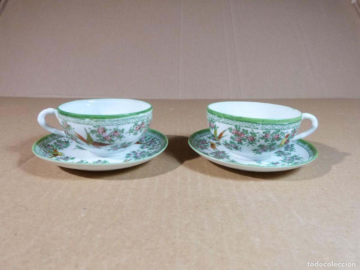 Vintage: Lote pareja tazas vintage de cafe con platillo estilo floral japones