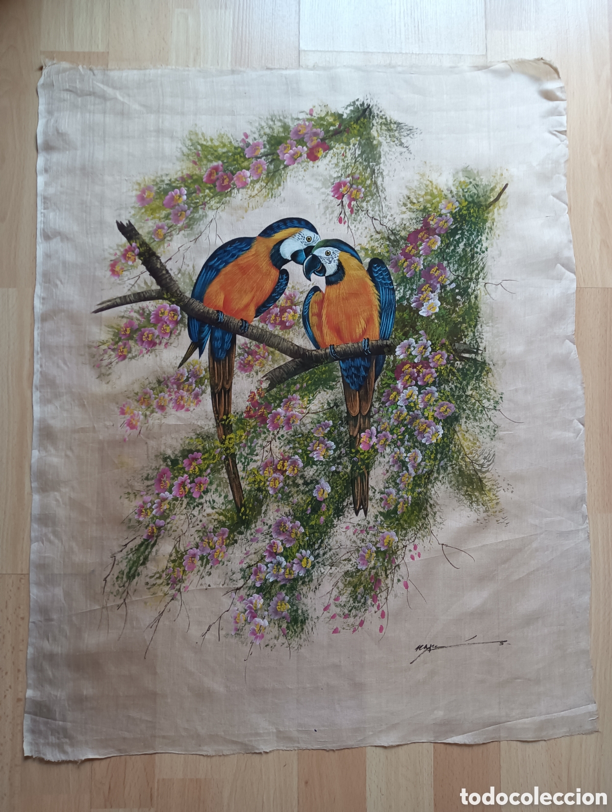 Vintage: Cuadro de seda pintado a mano. 70*55 cm