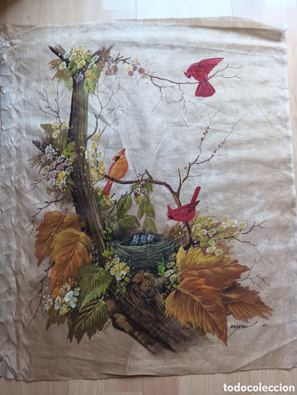 Vintage: Cuadro de seda pinchado a mano 70*55 cm