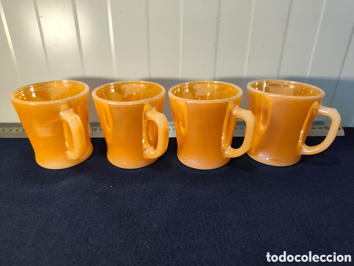 Vintage: Lote 4 Tazas Fire-King Anchor Hocking Vintage USA &ndash; Peach Lustre D-Handle