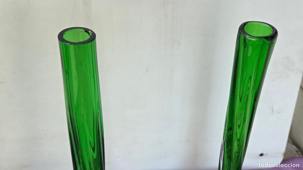 Vintage: parejas de floreros de cristal verde - Foto 3