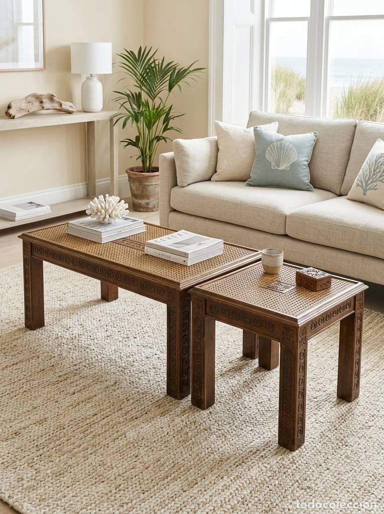 Vintage: MESAS DE MADERA Y MIMBRE