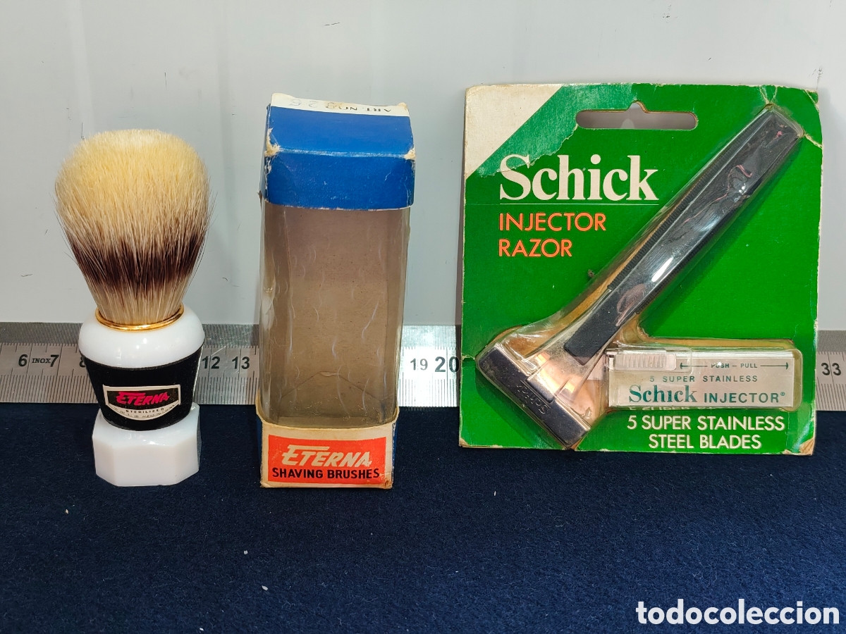Vintage: Lote Afeitado Cl&aacute;sico Vintage &ndash; Maquinilla Schick Injector Razor + Brocha Eterna (Nuevas en Caja)
