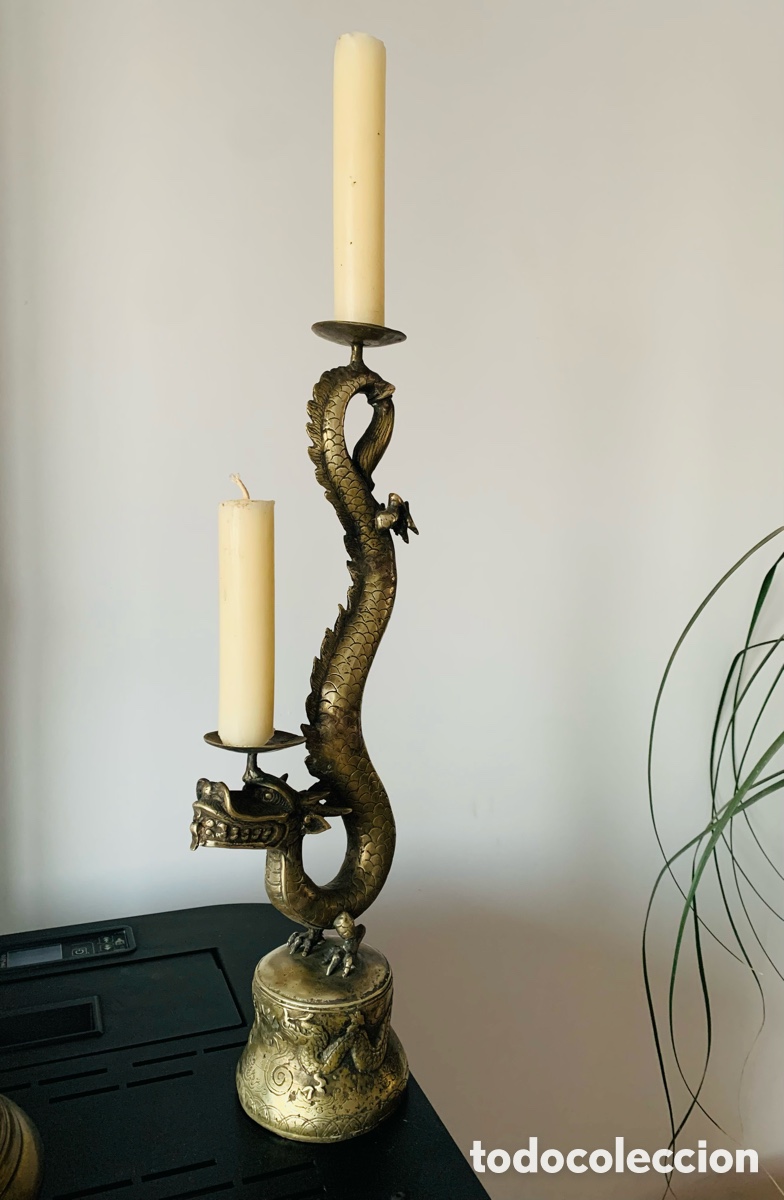 Vintage: Candelabro drag&oacute;n 53 cm de altura