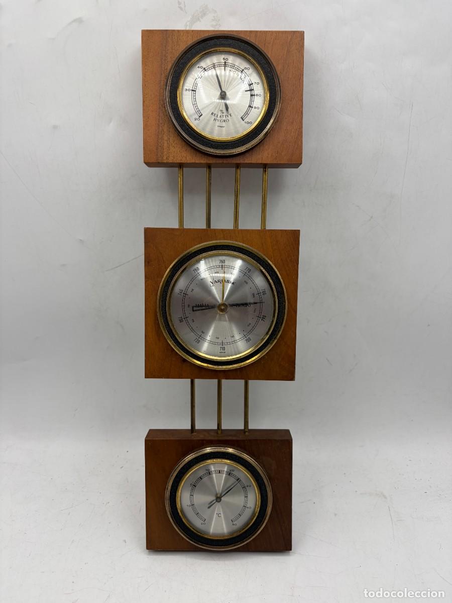 Vintage: ESTACI&Oacute;N METEOROL&Oacute;GICA ALEMANA VINTAGE. BAR&Oacute;METRO, HIGR&Oacute;METRO Y TERM&Oacute;METRO. MADERA.